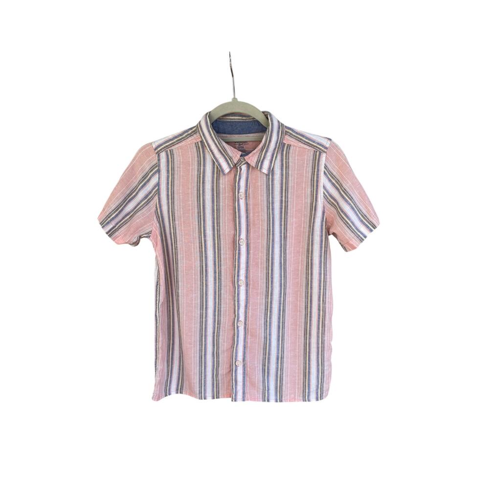 OshKosh B’gosh Shirt Striped Linen Blend Short Sleeve Button Down Boys Size 12